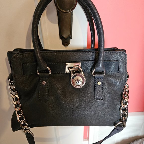 Michael Kors Blue Leather "Hamilton" handbag; Silver Padlock & Shoulder Chain - Picture 6 of 11